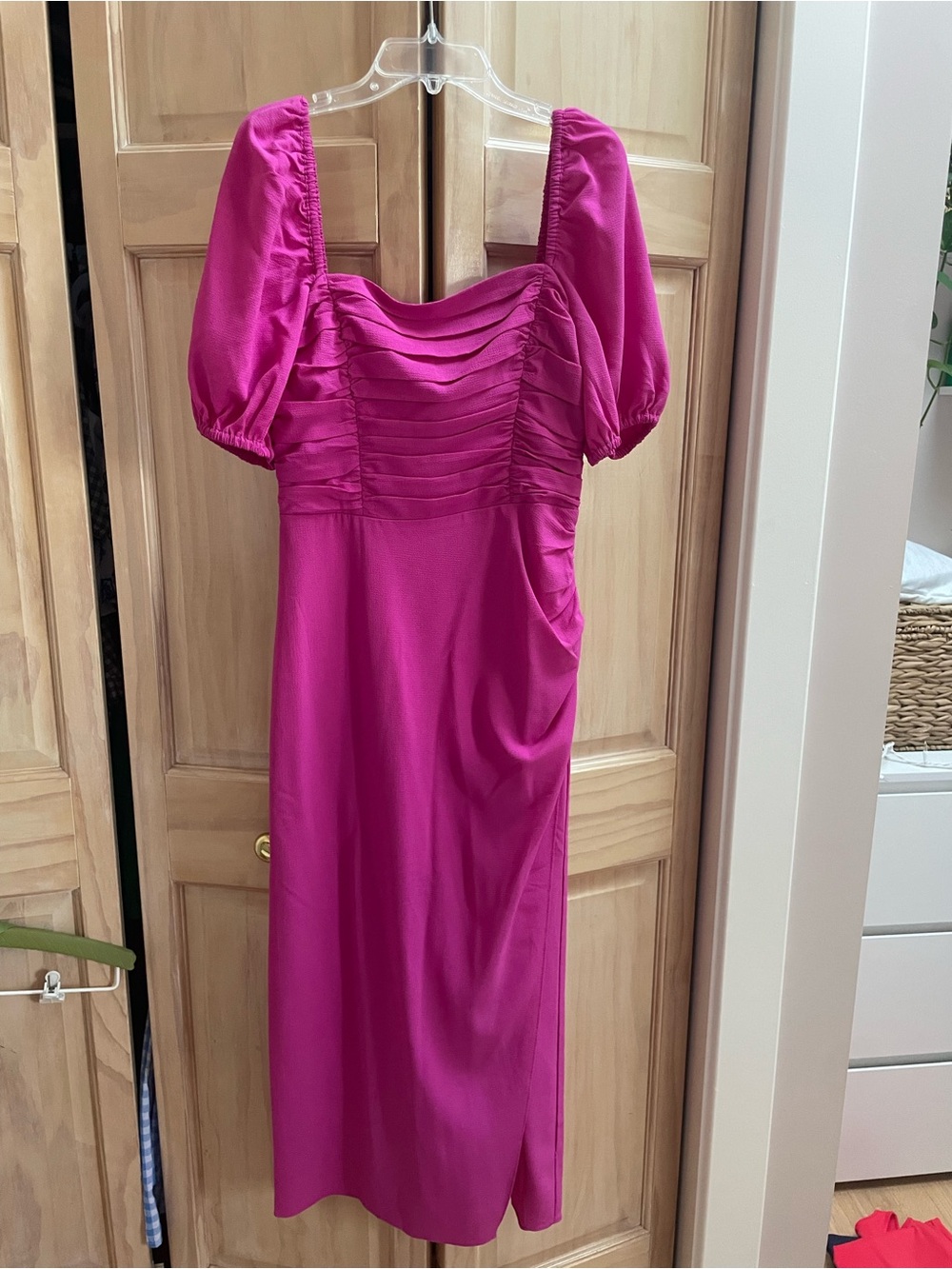 French Connection Fuchsia Puff-Sleeve Midi Dress